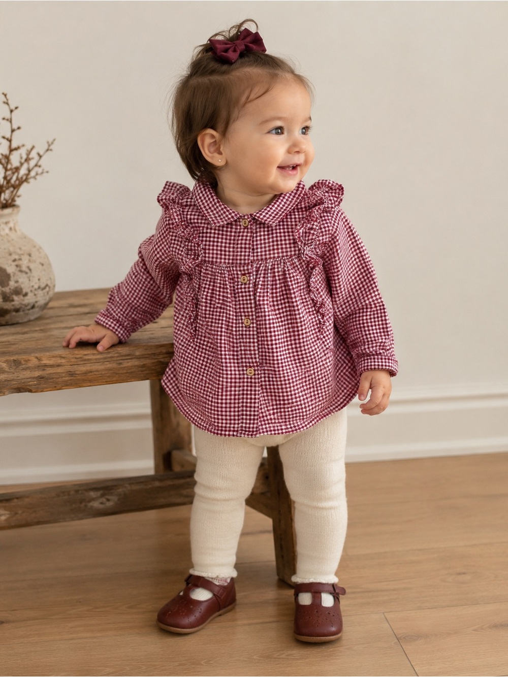 Zara Girls Red Gingham Ruffle Blouse 9-12 Months
